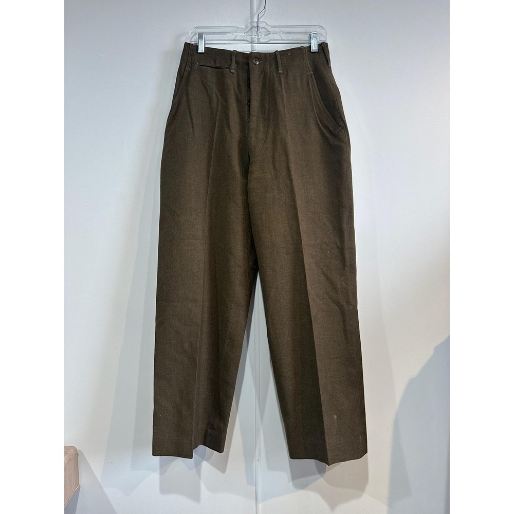 Vintage Korean War Wool Dress Pants Mens 28x29 Brown Pleated Relaxed Straight